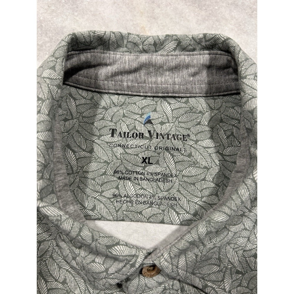 #92 Tailor Vintage Mens Button Down Shirt Green Leaf Print Short Sleeve XL